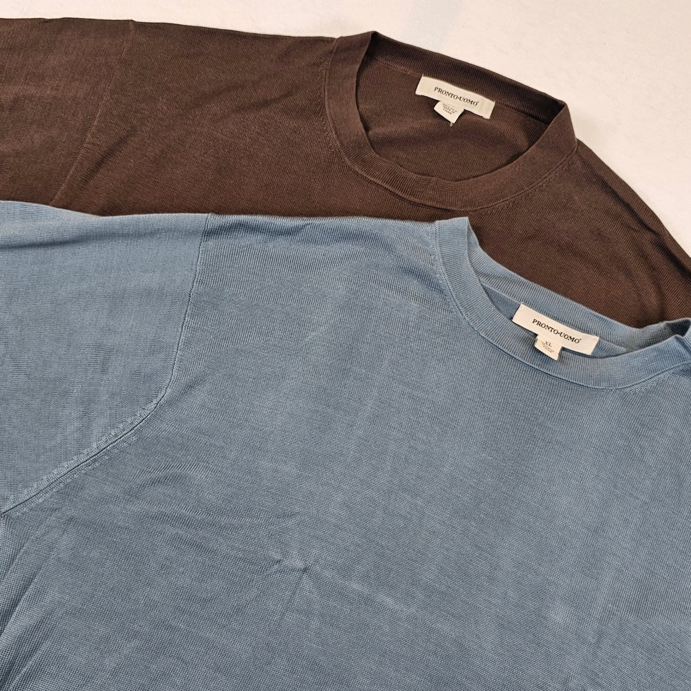 Pronto Uomo 100% Silk Knit Sweater Shirt Lot Brown Blue Mens XL Short Sleeve